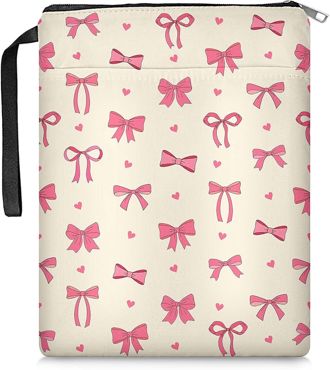 Pink Bow Book Sleeve with Zipper, Book Sleeve Gifts for Book Lovers, Book Cover for Girls Women, Book Covers for Paperbacks, Gifts for Birthday 11.2x8.3 inch