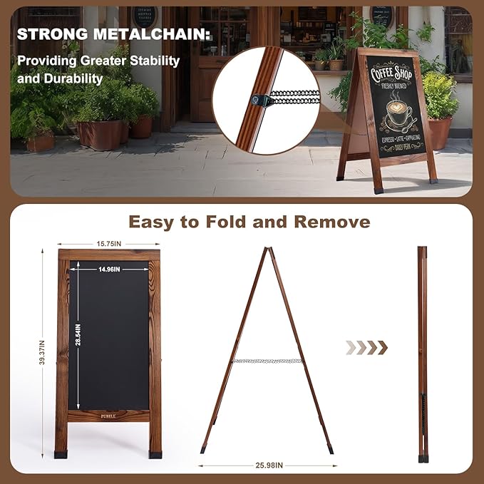 Large Sandwich A-Frame Chalkboard Sign - 40 x 20 Inches Magnetic Wooden Chalk Board for Sidewalk, Stand up Double-Sided Outdoor Easel Display for Restaurant Cafe Shop Wedding Party or Business