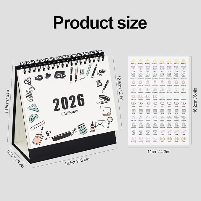 MultiBey Small Desk Calendar 2025-2026, Small 6.5"x6.5" Standing Flip Calendar for Desk, July 2025-Dec 2026, 18-Month Desktop Planner Year Monthly Calendars with To-Do Lists & Stickers (Stationery box)