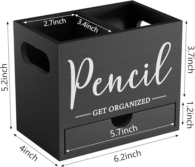Pencil Holder with 1 Drawer, Multi-Functional Pen Holder for Desk, Desk Organizers and Accessories with 2 Compartments, Desktop Organizer for Office Home Art Supplies(Black)