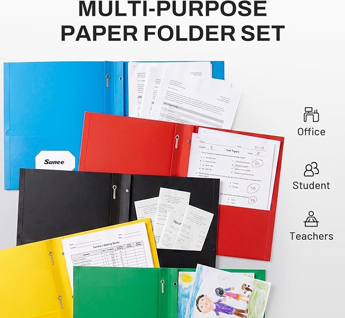 SUNEE 2 Pocket Folders with Prongs (100 Pack, Black), Paper Folders with 2 Pockets and 3 Prongs Fit Letter Size Paper, Folders with Prongs for School Office Home Business