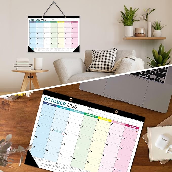 ZTX Desk Calendar 2026-2027 Calendar Desk Calendars 2026-2027-18 Month Planner Big 17"x12" Jan.2026-Jun.2027 Clear Plastic Cover for Home Office School Colorful
