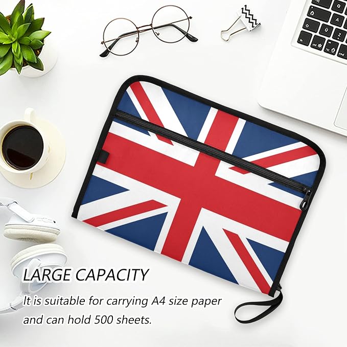 ALAZA British Flag Union Jack London 13 Pocket Expanding File Folder with Labels, Accordion File Folder File Organizer Letter A4 Paper for Office School Student
