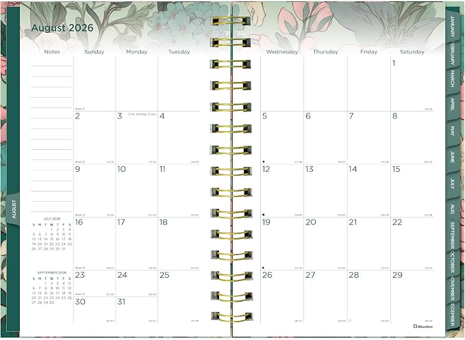 Blueline® 17-Month Weekly/Monthly Planner, August 2026 to December 2027, Four-Color Interior, Hard Cover, 8" x 5", Verdant Design (C448017.01)