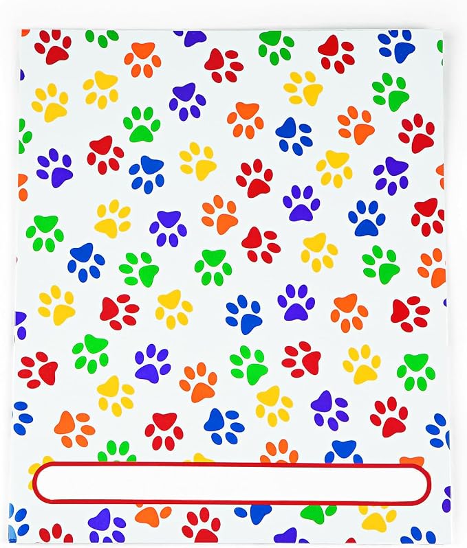 Fun Express Paw Print Pocket Folders with Pockets 12 Pack - Cute School Supplies for Kids & Classroom Essentials | Colored Paper Folders Bulk Set for Back to School, Homework & Student Organization