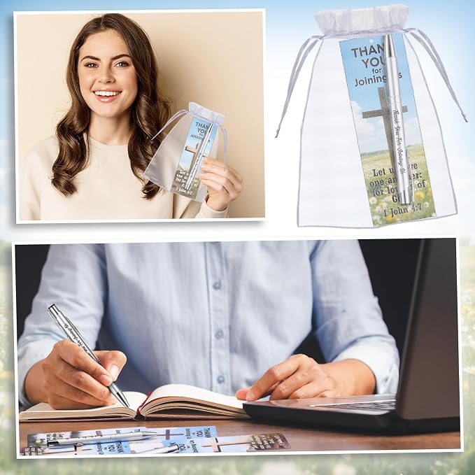 Dispowreath 48 Pcs/24 Sets Welcome to Our Church Gifts 24 Pcs Thank You for Joining Us Ballpoint Pens 24 Pcs 1 John 4: 7 Church Cross Flower Bookmarks Religious Brochure Favors for Women Men Visitor