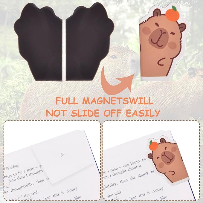 6pcs Capybara Magnetic Bookmarks - Cute Book Markers Clip for Reading Women, Capybara Fun Magnet Page Markers for Book Lovers Reader Men Boys Girls, Funny Capybara Gifts for Teachers Students