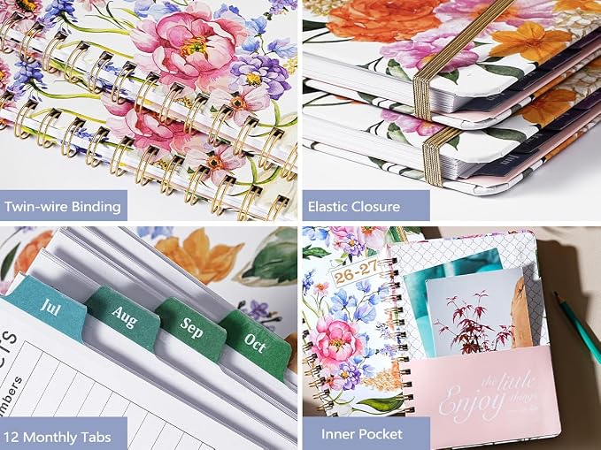 Planner 2026-2027 - Weekly & Monthly Planner, Jul 2026-Jun 2027, Academic Planner 26-27, 6.4"×8.5", Tabs, Thick Paper, Twin-Wire Binding, Back Pocket, Inspirational Quotes for Office Home School