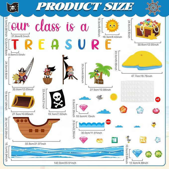 Summer Ocean Bulletin Board Decorations Set Our Class is a Treasure Classroom Paper Cutouts Back to School Pirate Diamond Treasure Bulletin Board Decor for School Door Chalkboard Wall