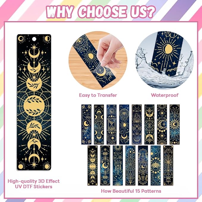 Peacoblue 30pcs UV DTF Bookmarks Transfer Stickers Wraps Starry Sky for Women Men Reading, Waterproof Bookmarkers Decal(No Blank Bookmarks) for Acrylic Plastic Metal Blank Bookmark