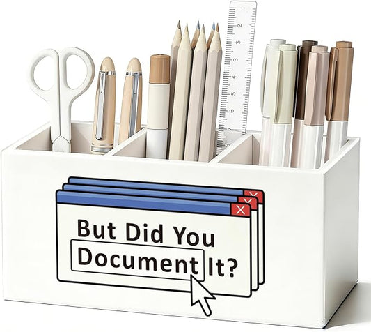 Funny Office Pen Pencil Holder for Desk, Funny HR Gifts for Women, Human Resource Gifts, But Did You Document It Wooden Box Sign Decorations for Home Office Workplace Desk Tabletop