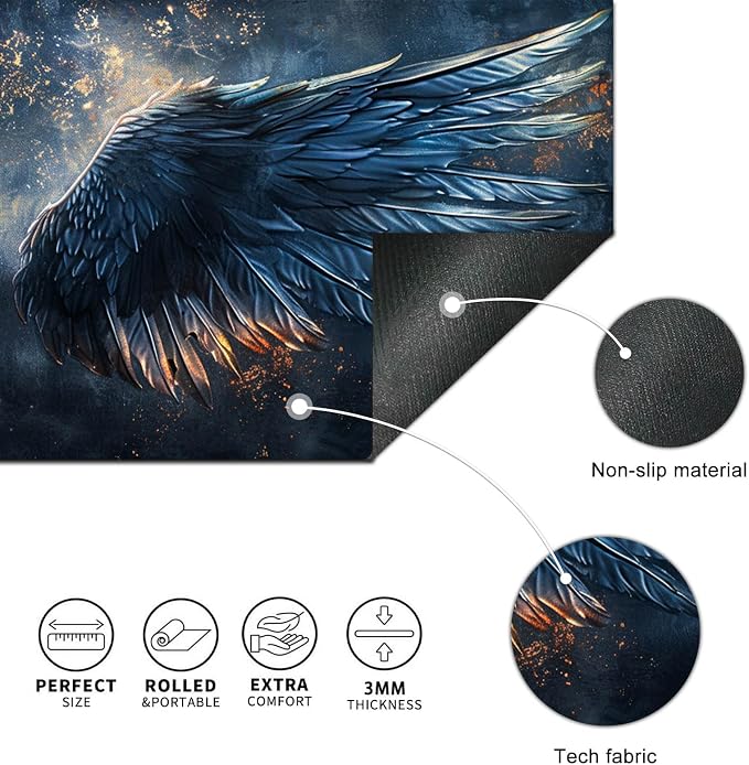 HOMETITUTE Large Mouse Pad XL 31.5 x 11.8 Inch Black Blue Flame Wing Gaming Desk Mat Extended Keyboard Pad Computer Desk Pad Waterproof Non Slip Mouse Pads for Desktop Office Accessories