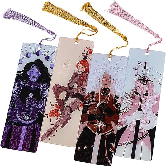 4Pcs Dark Fantasy Bookmarks Set, Royal Knight Princess Book Marks with Tassels, Perfect Gifts for Teens & Bookworms (4PCS-Double-Sided)