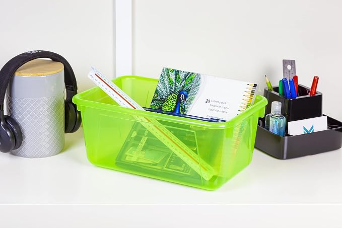 Storex Small Cubby Bins – Plastic Storage Containers for Classroom, 12.2 x 7.8 x 5.1 inches, Candy Green, 5-Pack (62477A05C)