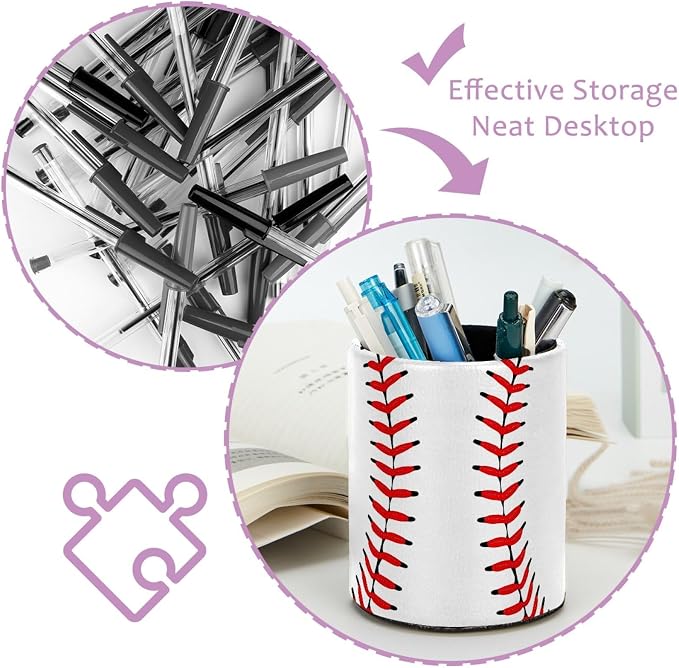 Baseball Pen Holder Pencil Organizer Cute Pencil Cup Desk Decor Makeup Brush Holder PU Multifunctional Office Supplies for Home Classroom School