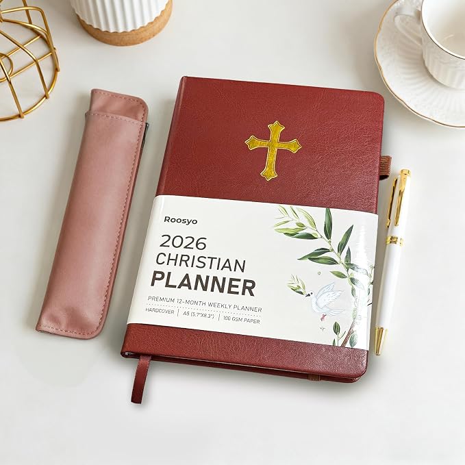 2026 Christian Life Organizer in Brown – 12-Month Bible Study Journal and Prayer Planner, Faith & Productivity Weekly Organizer, Christian Gifts for Men & Women