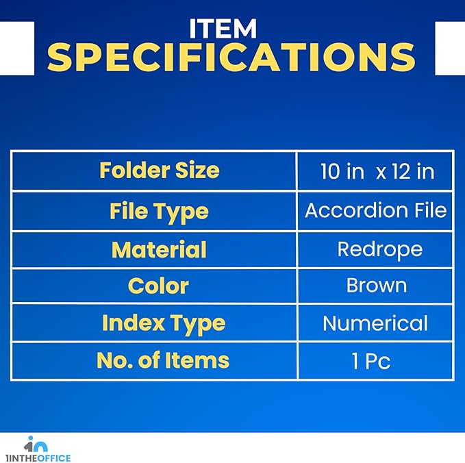 1InTheOffice Expanding File Folder 31 Sections, Accordion File Organizer, Numerical Open Top Pocket Expanding File Folder, Letter Size