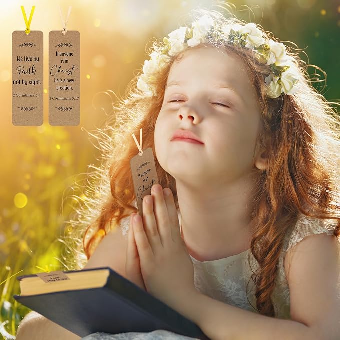 Chinco 120 Pack Kraft Paper Bible Verse Bookmarks Christian Inspirational Quote Motivational Bookmarks for Women Men Religious Positive Page Marker for Church Office Gifts Supplies