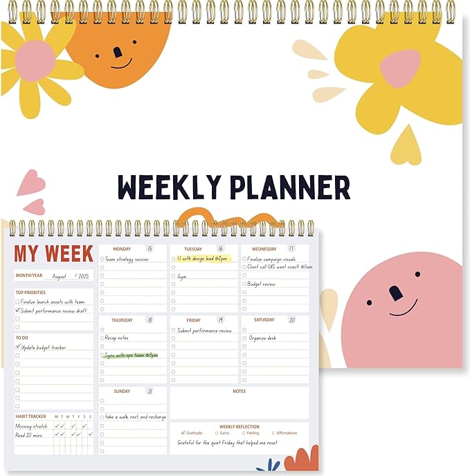 Weekly Planner Notepad 8.5x11 Inches – 52 Weeks Undated Dashboard Desk Pad for To-Do List, Schedule & Notes – Productivity Planner for Work, School, Home & Busy Professionals (Colorful Smiles)