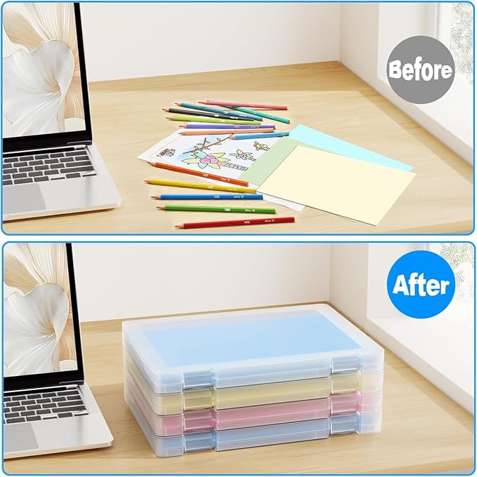 2 Pack A4 File Box Paper Organizers Holder, Transparent Document Paper Project Case, Plastic Paper Storage Container Box File Protector for Magazine, Scrapbook, Office School Supplies