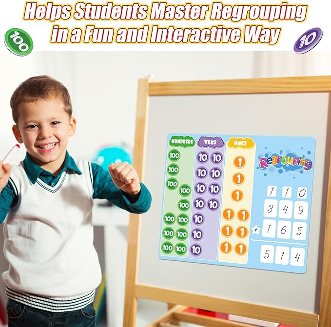 240 Pcs Magnetic Place Value Chart Kit, Math Place Value Manipulatives Regrouping Base Ten Blocks Dry Erase Board for 1st 2nd 3rd Grade Student Classroom Must Haves