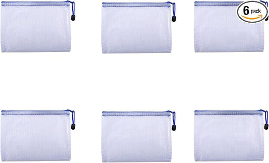 6 Pcs 3.74" x 5.31" B8 Sizes Mesh Zipper Pouch Bags, Mesh Bags with Zipper，Waterproof Clear document pouch for Organization Puzzles Travel, Office, Classroom Organization, B8 White