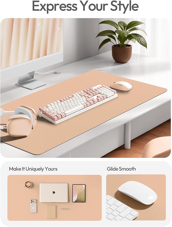 YSAGi Leather Desk Pad Protector, Office Desk Mat, Large Mouse Pad, Non-Slip PU Leather Desk Blotter, Laptop Desk Pad, Waterproof Desk Writing Pad for Office and Home (Latte,55" x 24")
