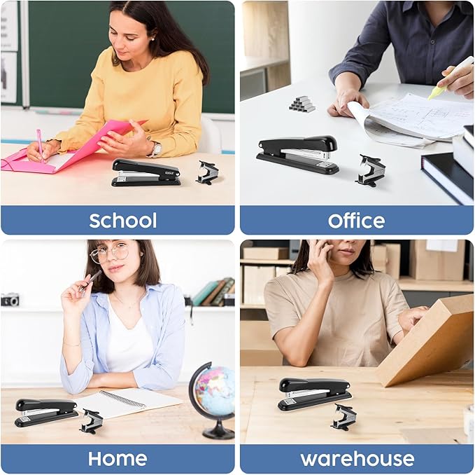 Non-Slip Office Full Strip Stapler Set with 3000 24/6 Staples and Mini Handheld Staples Remover, Heavy Duty Stapler, 50 Sheets Large Capacity