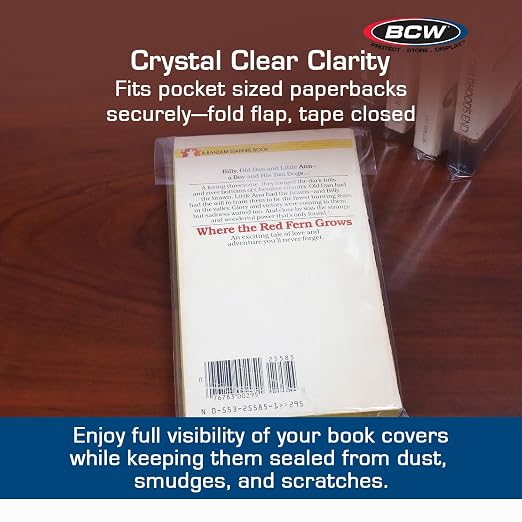 BCW Paperback Book Bags - 100-Pack | 5 x 7 3/8 Inches | Crystal Clear Polypropylene, Acid-Free Protection for Your Pocket Paperbacks | Book Covers for Paperbacks