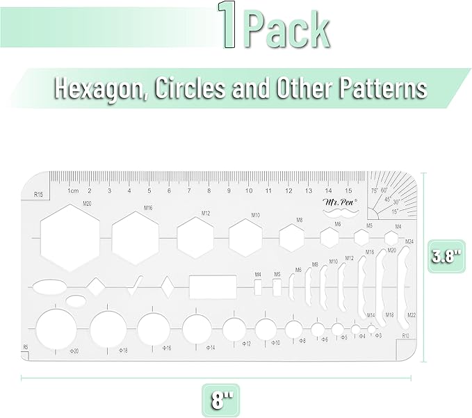Mr. Pen- Geometric Drawing Template, Hexagon & Circles, Plastic Template Plastic, Shape Stencils for Drawing