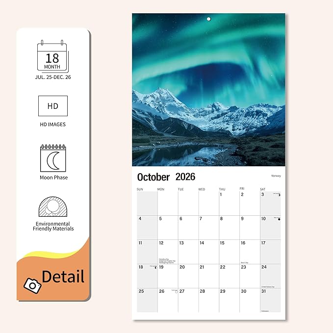 Wall Calendar 2025-2026 Planner Calendar - AURORA Hangable Monthly Wall Calendar with Large Blocks for Organizing & Planning, Academic Schedule, Home, Office & family, Thick & Sturdy Paper (12"x24" Open)