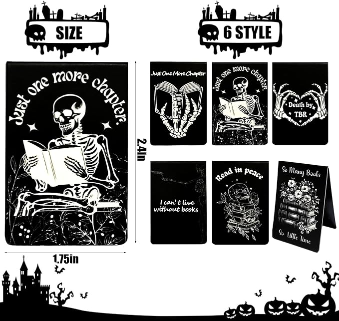 6Pcs Big Size Skeleton Christmas Magnet Bookmarks with Strong Magnet, Christmas Gothic Book Marker, Christmas Holiday Gift for Book Lovers Bookworm Bookish