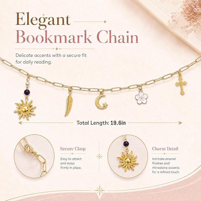 Boho Sun Moon Cross Bible Charm Chain - Christian Biblebook Accessory Faith Gift, Scripture Bookmark Decor for Bible Spine Edge, Religious Charms for Book Lovers