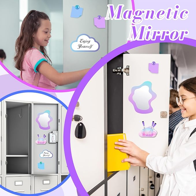Denylo pro Magnetic Locker Accessories Kit Colorful Purple Back to School Essentials Locker Organizer Supplies Include Mirror Whiteboard Pen Holder Magnetic Pen Clasp Magnet Back to School Essentials