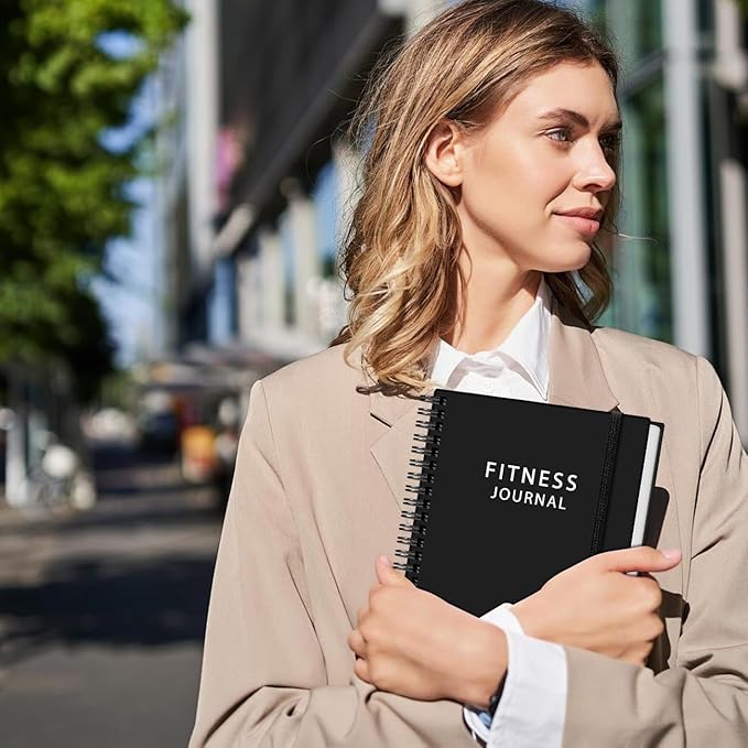 Fitness Journal for Women & Men - A5 Workout Journal/Planner Daily Exercise Log Book to Weight Loss, Gym, Muscle Gain, Bodybuilding Progress - Daily Personal Health & Wellness Tracker, Spiral-Bound, 5.8" x 8.3", Deep Black