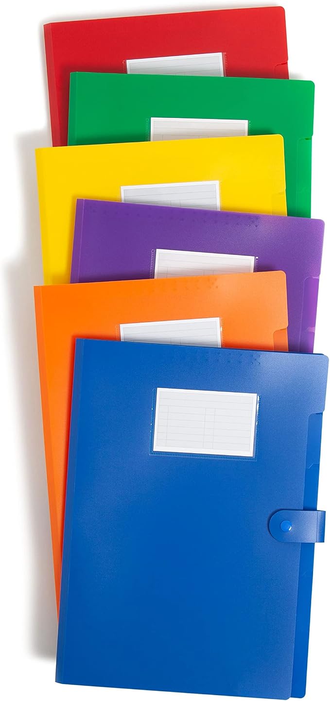 Smead Poly Expanding File, 5 Pockets, Snap Cord Closure, Letter Size, Assorted Colors, 6 per Pack (89601)