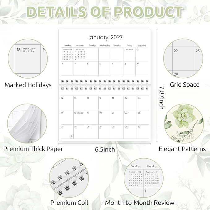 Pocket Calendar 2025-2027, Green 2025-2027 Monthly Planner -3.7" x 6.7" for Purse, Runs from July 2025 Until December 2027, Monthly Planner Pocket Size with Coil Organizing & Planning