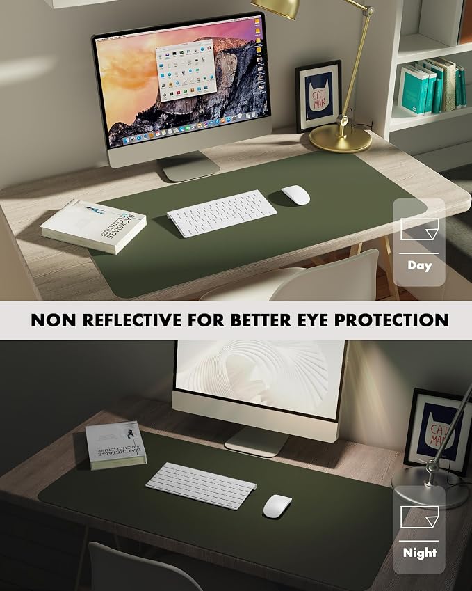 YSAGi Double-Sided Desk Pad, 31.5"x15.7" Leather Desk Mat, Eco Cork Desk Pad Protector,Large Mouse Pad,Waterproof Desk Blotter for Office/Home (Dark Green/Cork)