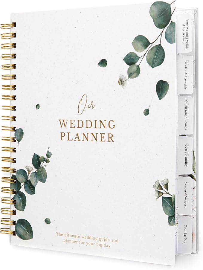 Timeless Premium Wedding Planner Book and Organizer – Wedding Planning Book, Comprehensive Keepsake & Countdown Binder, Perfect Engagement Gift for Women, 11" x 9" (Eucalyptus)