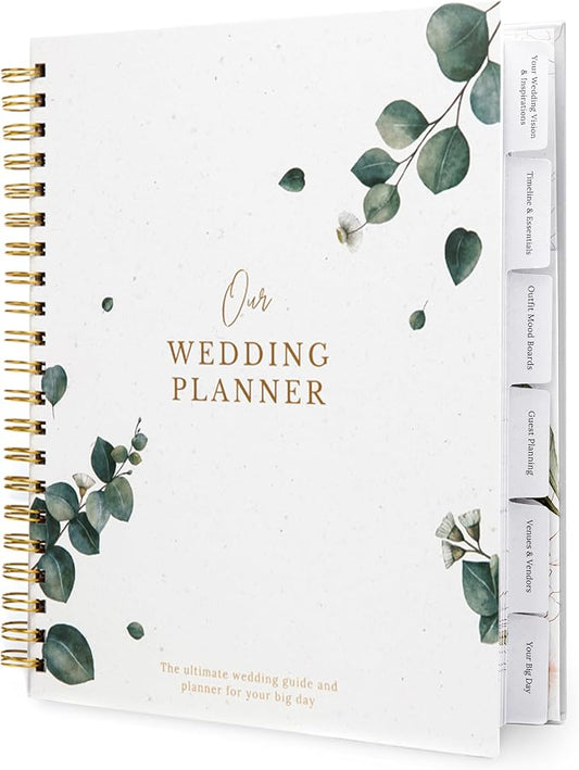 Timeless Premium Wedding Planner Book and Organizer – Wedding Planning Book, Comprehensive Keepsake & Countdown Binder, Perfect Engagement Gift for Women, 11" x 9" (Eucalyptus)
