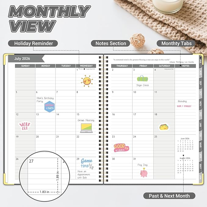 Academic Planner 2026-2027 (8.5" x 11") - Weekly & Monthly Planner (Jul. 2026 - Jun. 2027), Column View Calendar Organizers, Hardcover Agenda Book with Tabs for Office & School, Black