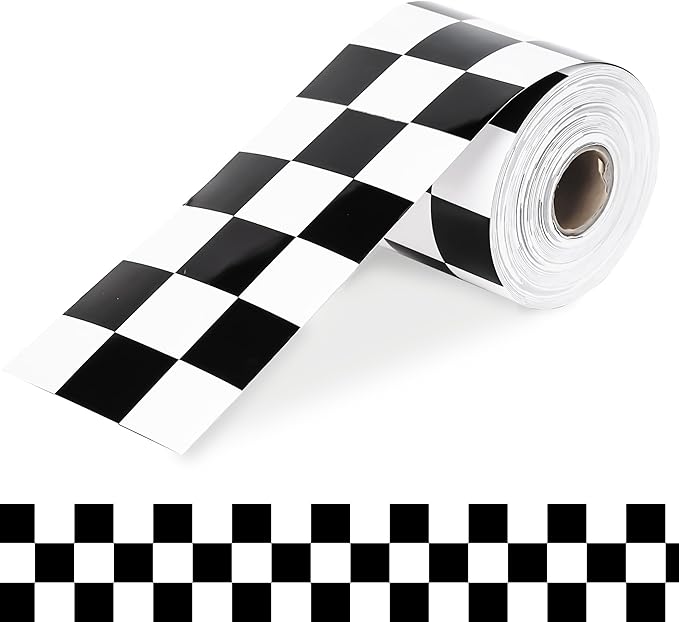 66 ft Black and white checkered flag bulletin board border Checkered die-cut border trim paper cutouts roll for Back to School Decoration Chalkboard Bulletin Board Window Wall Home Funny Decor