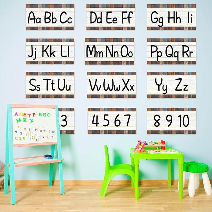 12 Pieces Alphabet Bulletin Board Strips Set Alphabet Line ABC Alphabet Banner & Number Border Posters for Preschool Kindergarten Classroom Playroom Bedroom (Industrial Chic)