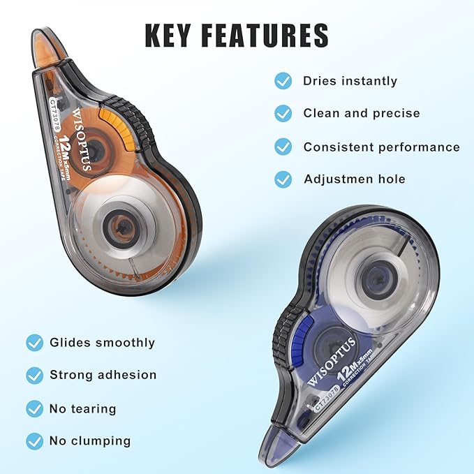 32PCS White Correction Tape with Dispenser, 39.37ft Each, Fast Clean and Easy-to-Use Tear-Resistant Correction Tape Office School Supplies, Blue/Orange