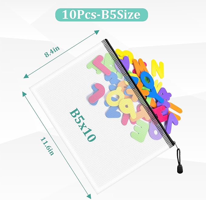 10pcs Mesh Zipper Pouch Bags, B5 Zipper Pouch, Black Mesh Bags with Zipper, Plastic Zipper Pouches, Zipper Pouches for Organizing, Board Game Storage, Travel, School Office Organize