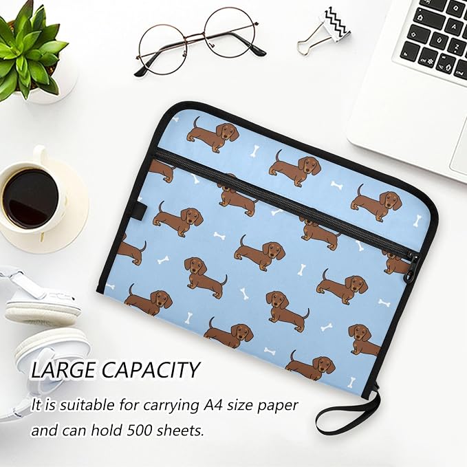 Dachshund Dog Cartoon File Folders,Plastic Folders with 13 Pockets,Expandable File Folder for Documents School Students Office,Aesthetic Folder with Labels A4 Letter Size
