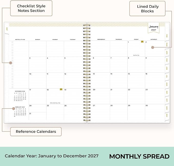 Blue Sky Day Designer 2027 Weekly and Monthly Planner Calendar, January 2027 - December 2027, 8.5" x 11", Flexible Cover, Durable Twin Wire Binding, Storage Pocket, Includes Stickers, Tile