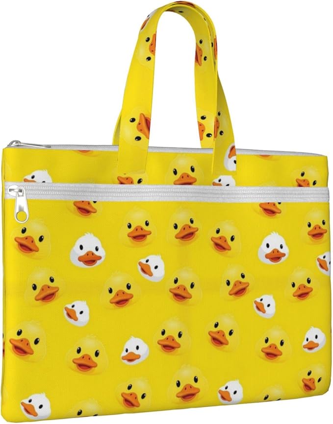 Portable Canvas Document Handbag Rubber Duck Yellow, Double Pocket Zipper Pouch with Handle for Business File Storage
