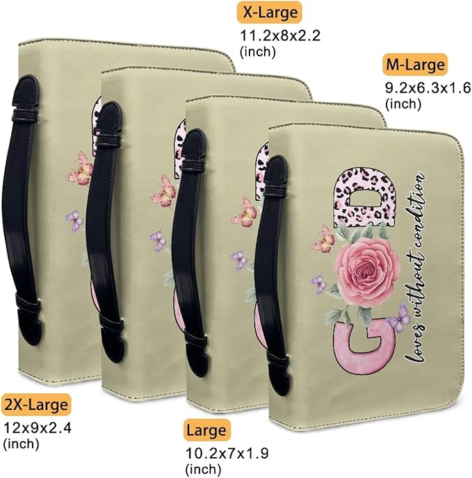Bible Cover with Handles,God Flower Print Bible Cover for Women Bible Case with Zippered Pocket Catholic Church Gift for Women Fits Bibles Measuring-Size L