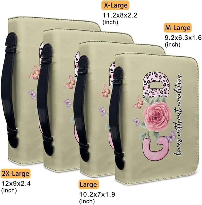 Bible Cover with Handles,God Flower Print Bible Cover for Women Bible Case with Zippered Pocket Catholic Church Gift for Women Fits Bibles Measuring-Size M